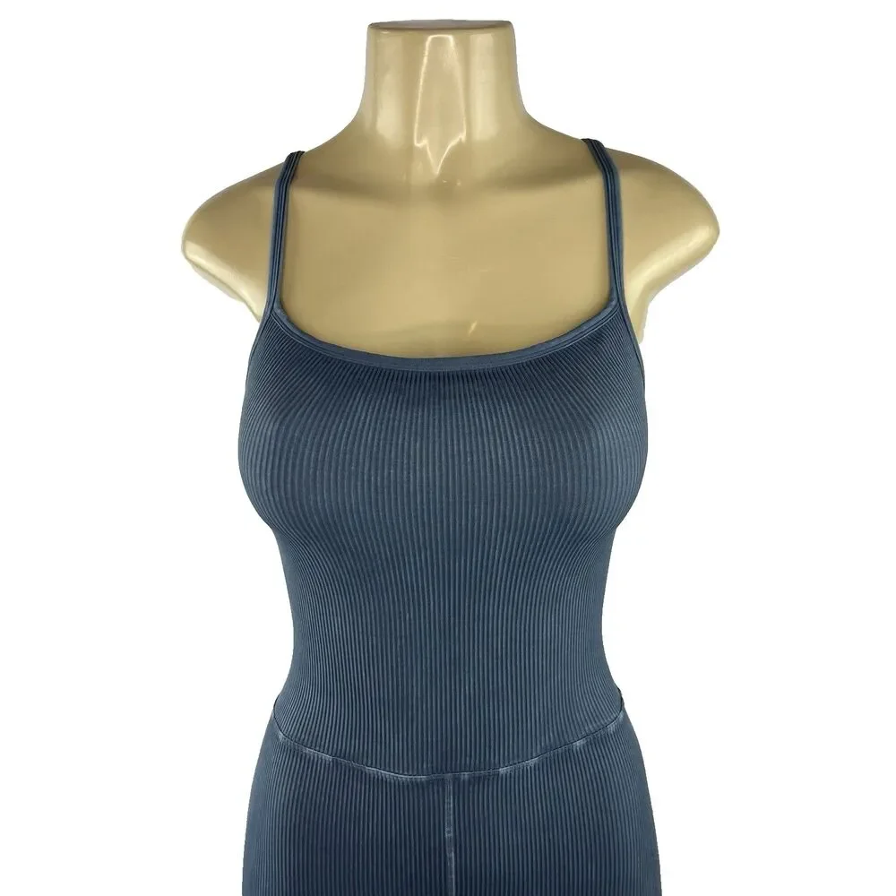 Free People Movement Happiness Runs Square Neck One Piece Jumpsuit Size M/L Blue - Picture 3 of 10